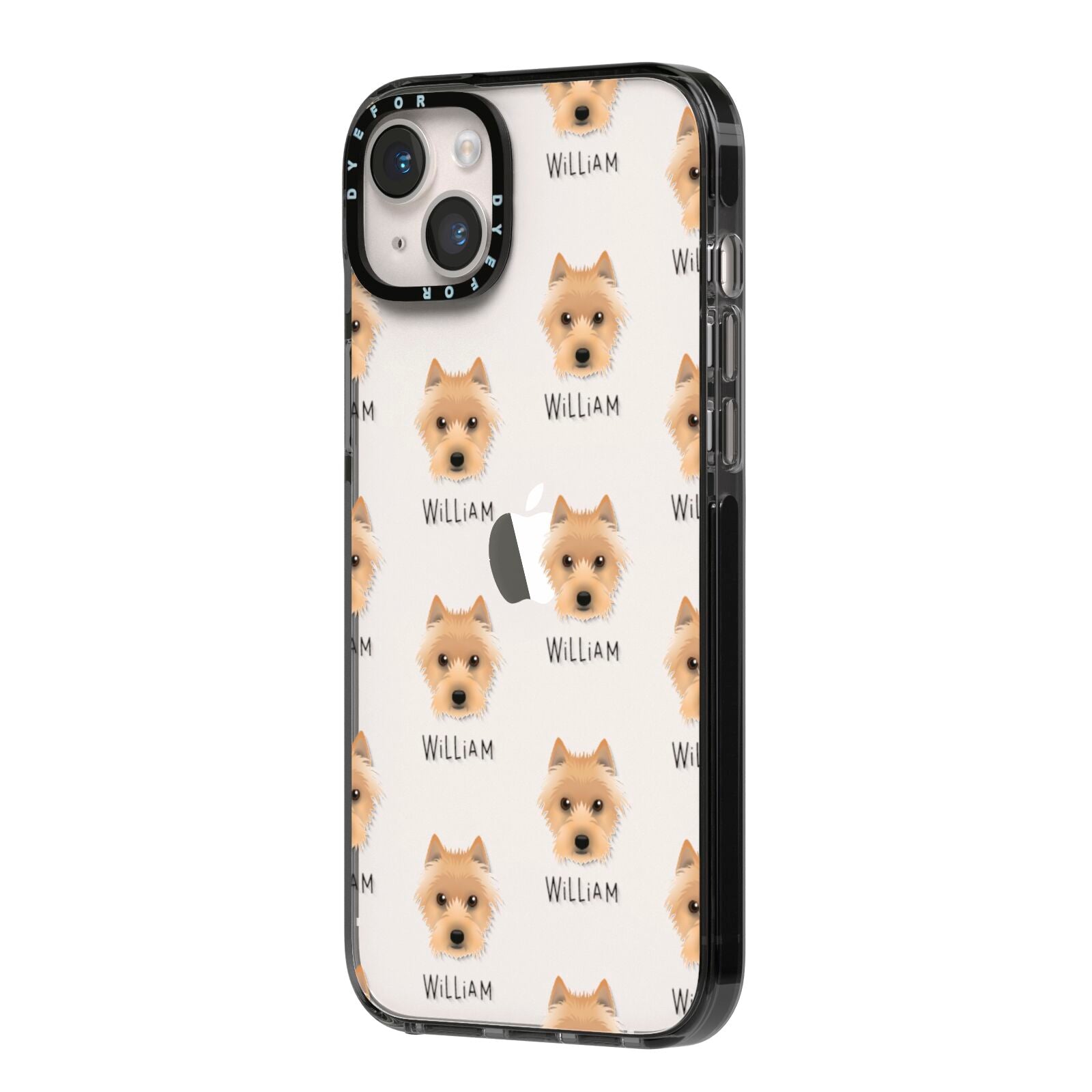 Australian Terrier Icon with Name iPhone 14 Plus Black Impact Case Side Angle on Silver phone