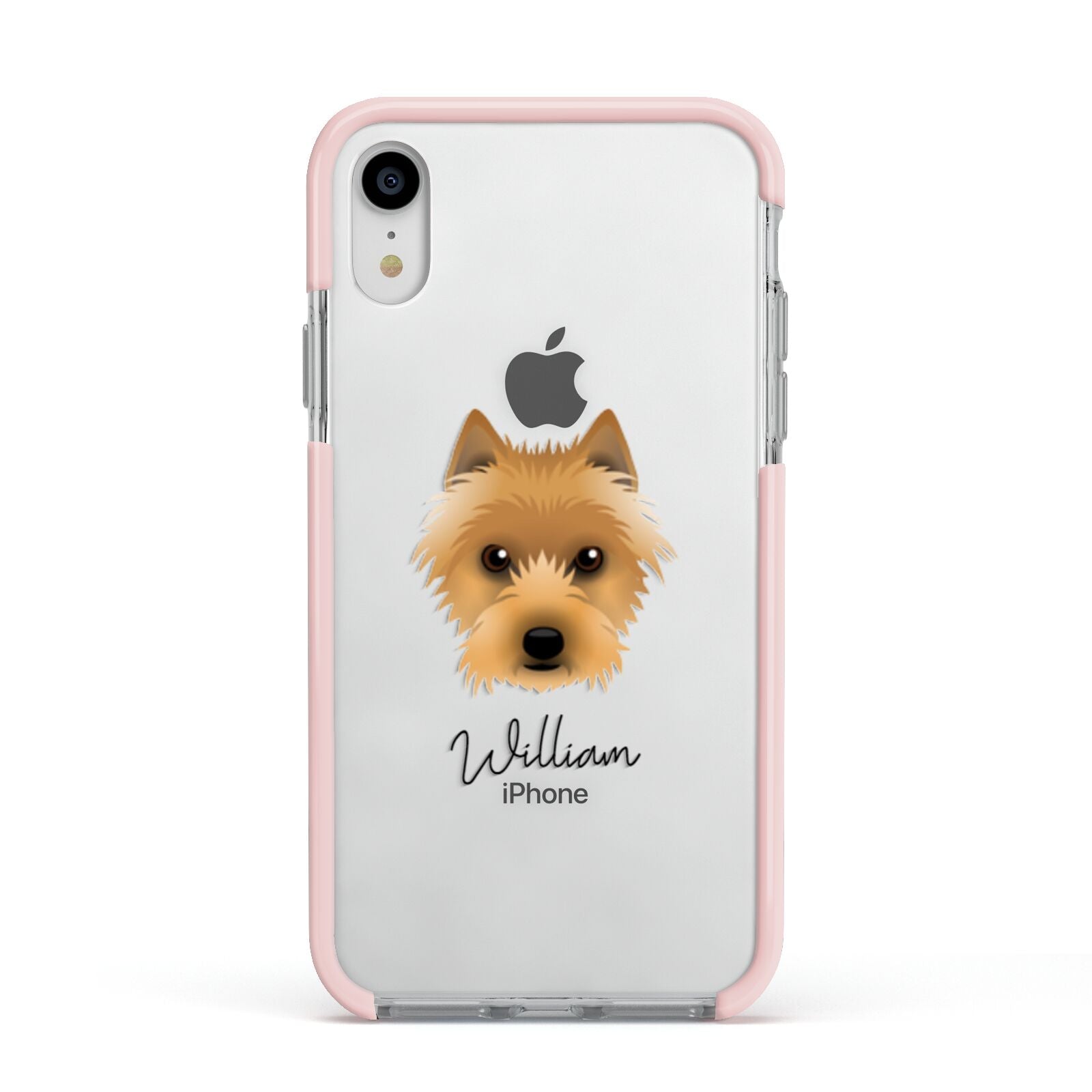 Australian Terrier Personalised Apple iPhone XR Impact Case Pink Edge on Silver Phone