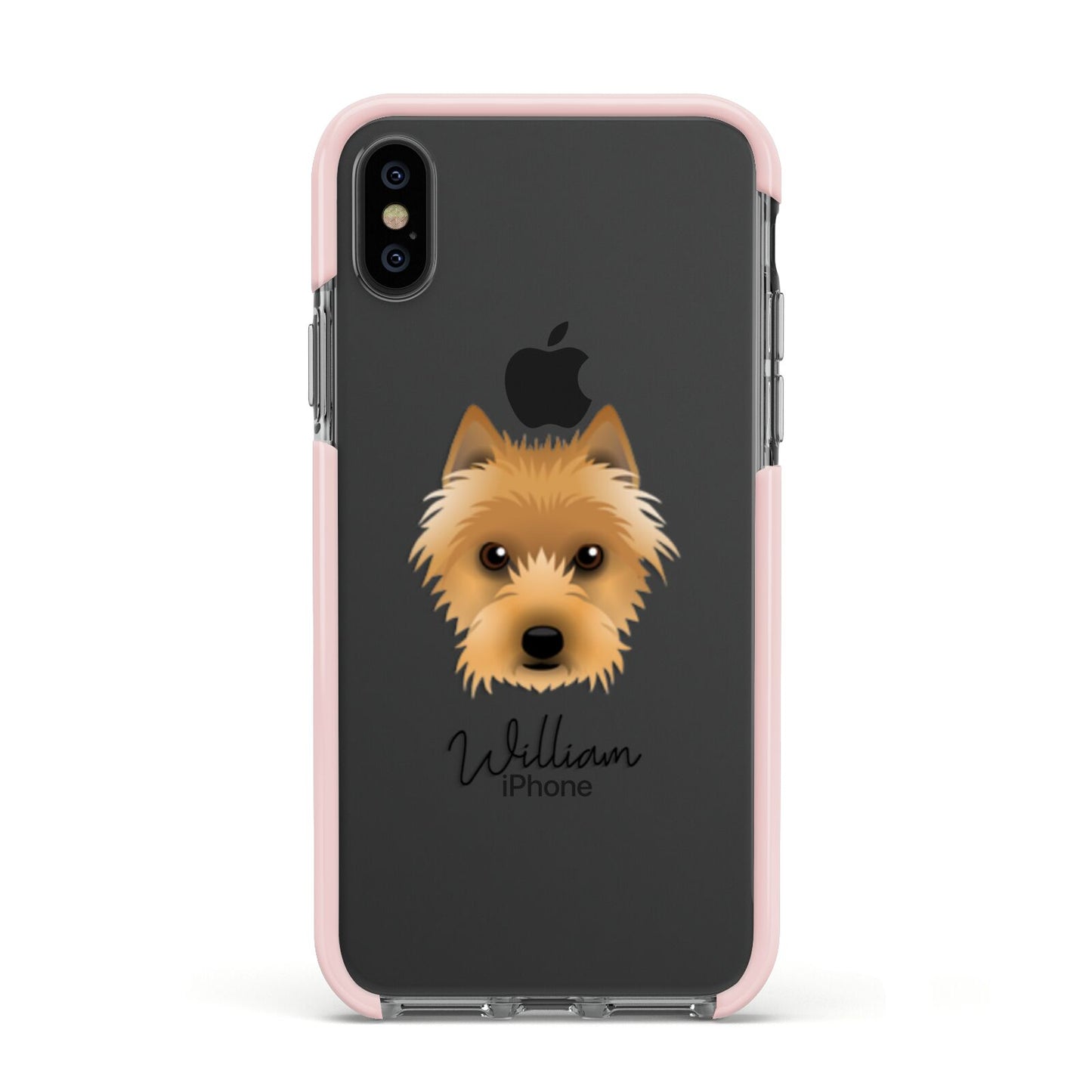 Australian Terrier Personalised Apple iPhone Xs Impact Case Pink Edge on Black Phone