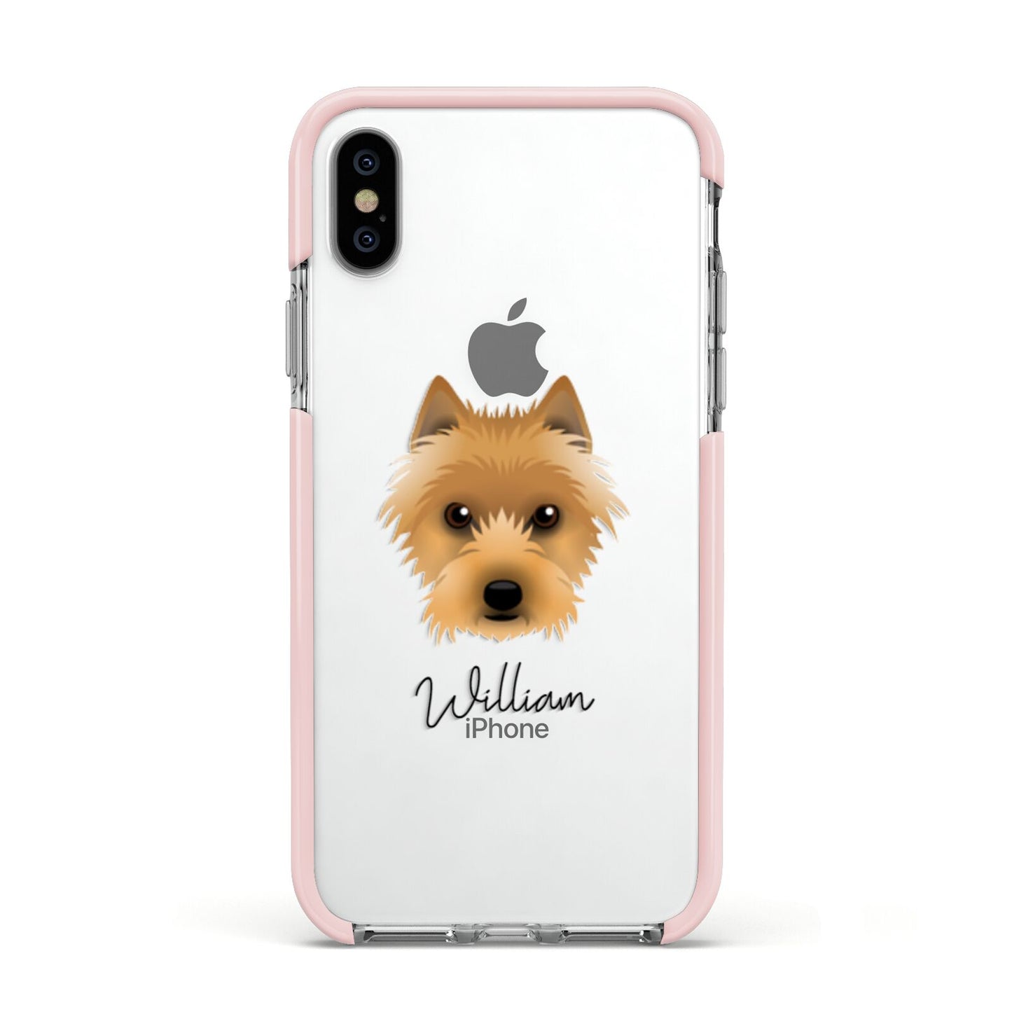 Australian Terrier Personalised Apple iPhone Xs Impact Case Pink Edge on Silver Phone