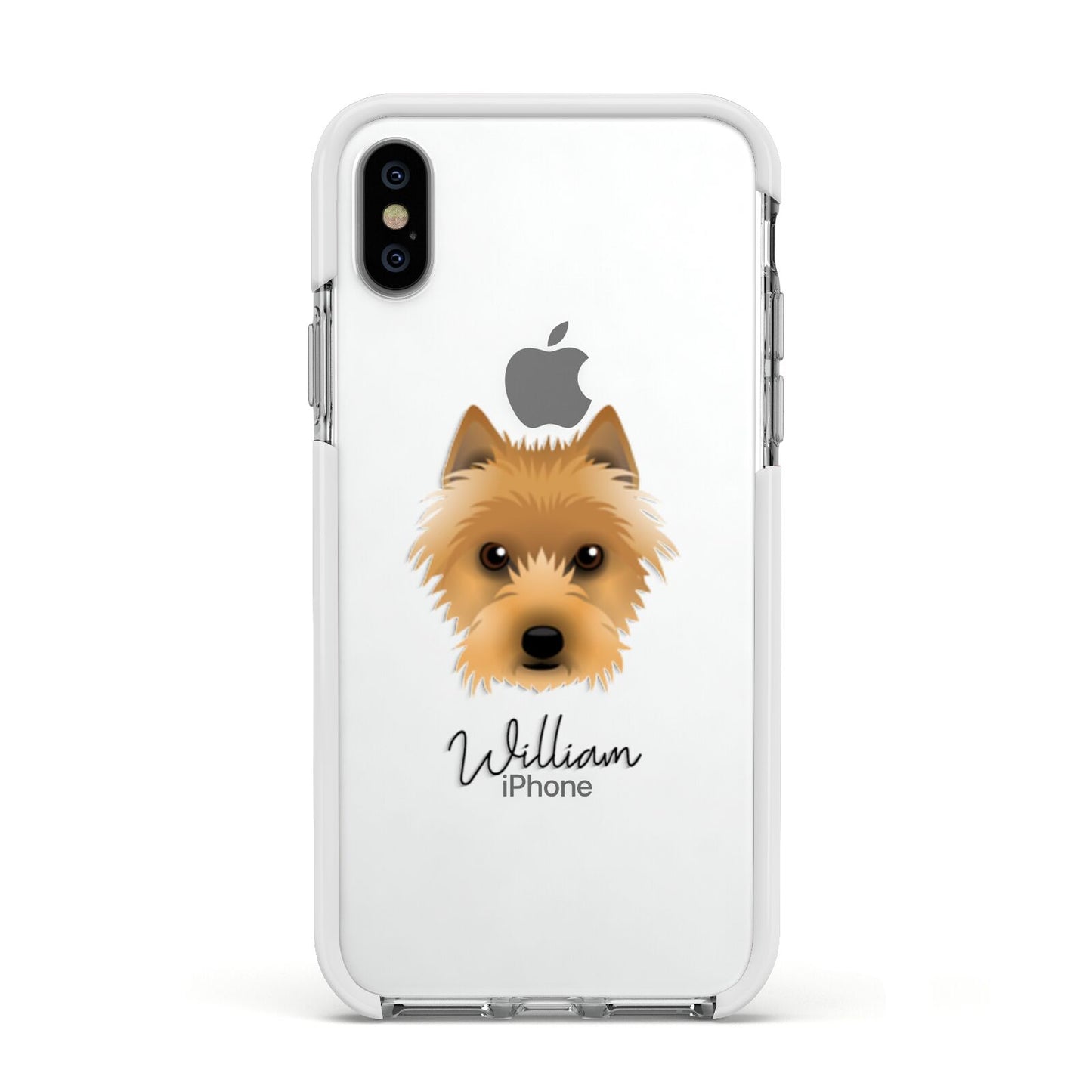 Australian Terrier Personalised Apple iPhone Xs Impact Case White Edge on Silver Phone