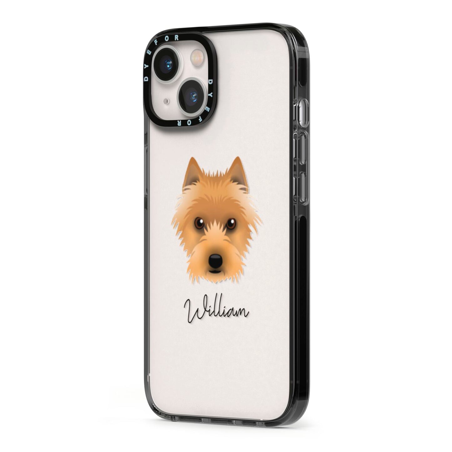 Australian Terrier Personalised iPhone 13 Black Impact Case Side Angle on Silver phone