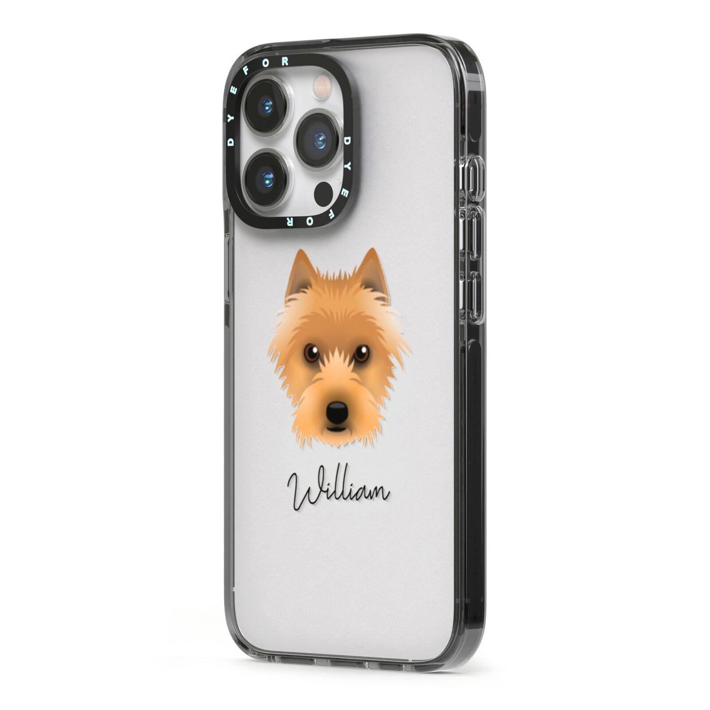 Australian Terrier Personalised iPhone 13 Pro Black Impact Case Side Angle on Silver phone