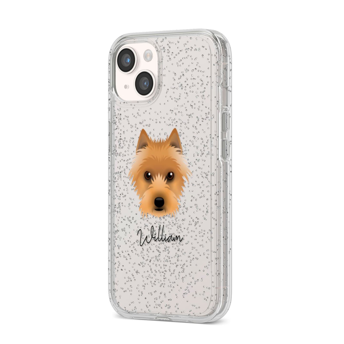 Australian Terrier Personalised iPhone 14 Glitter Tough Case Starlight Angled Image