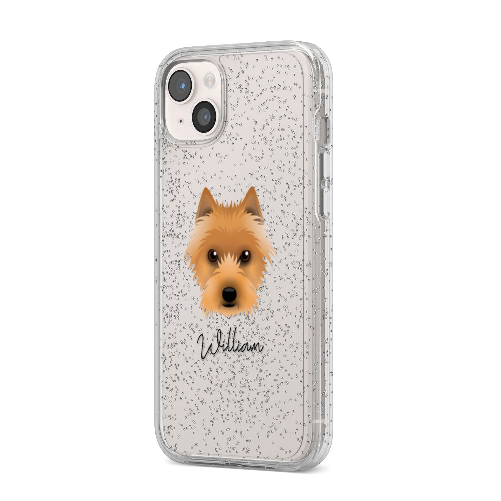 Australian Terrier Personalised iPhone 14 Plus Glitter Tough Case Starlight Angled Image