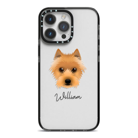 Australian Terrier Personalised iPhone 14 Pro Max Black Impact Case on Silver phone