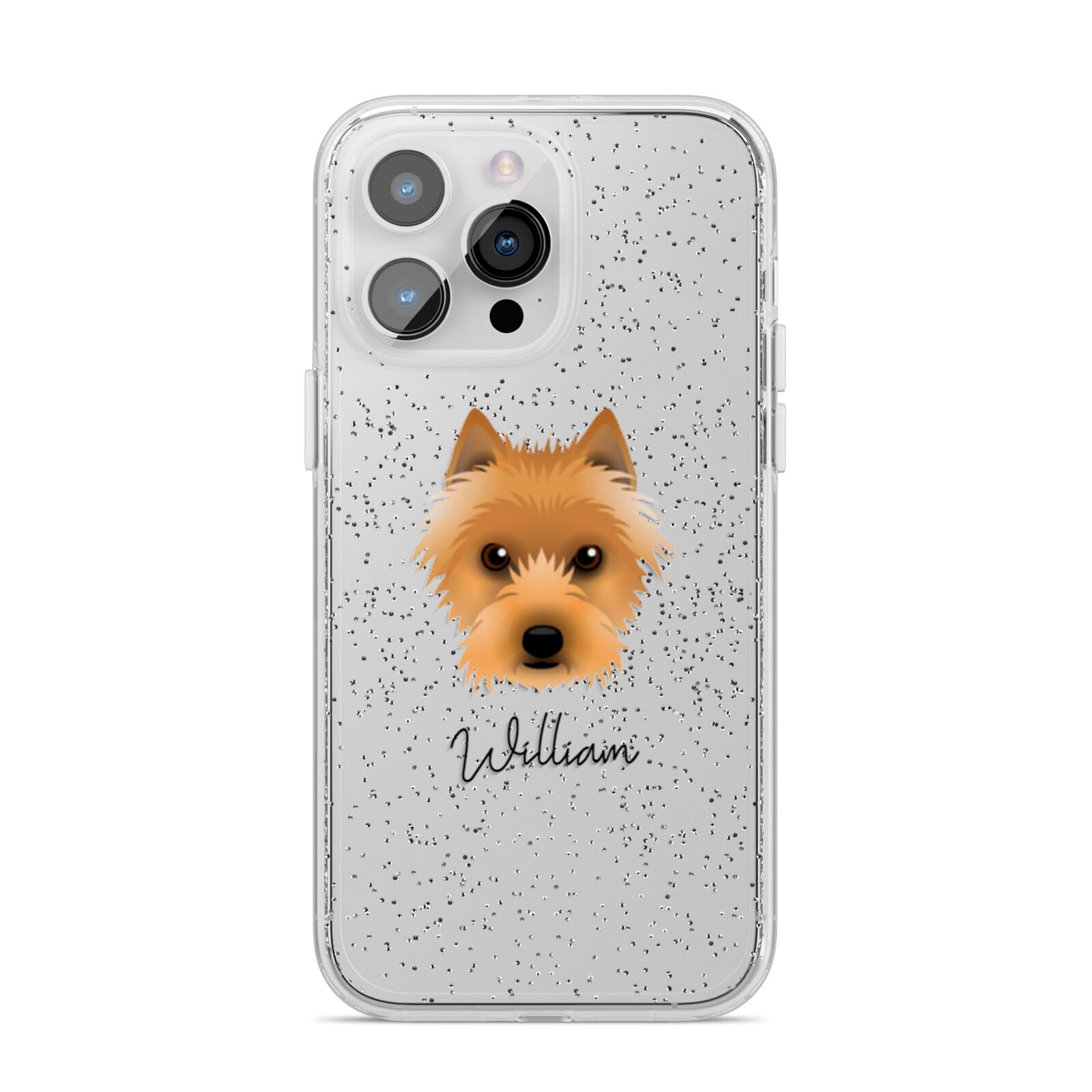 Australian Terrier Personalised iPhone 14 Pro Max Glitter Tough Case Silver