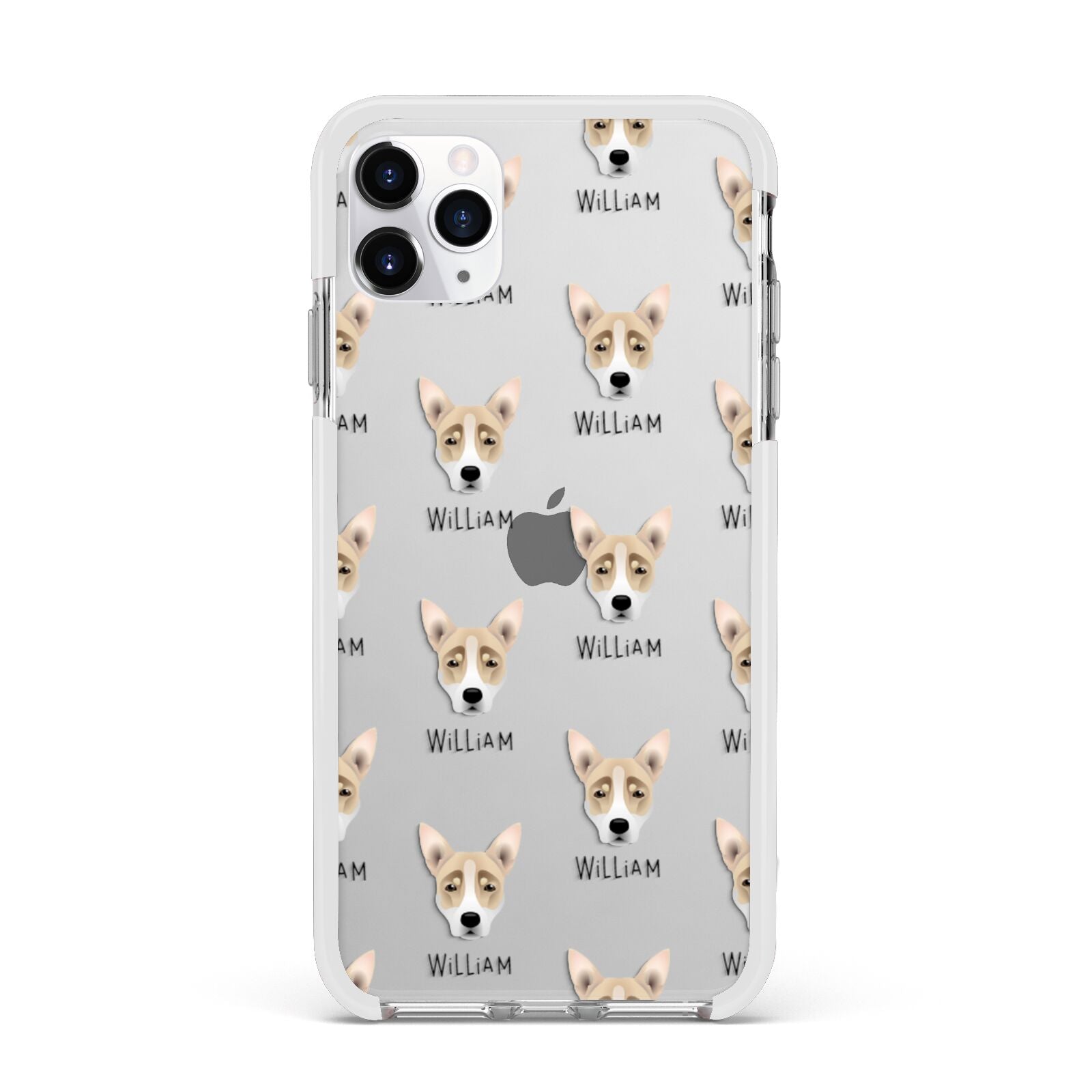 Australian Working Kelpie Icon with Name Apple iPhone 11 Pro Max in Silver with White Impact Case