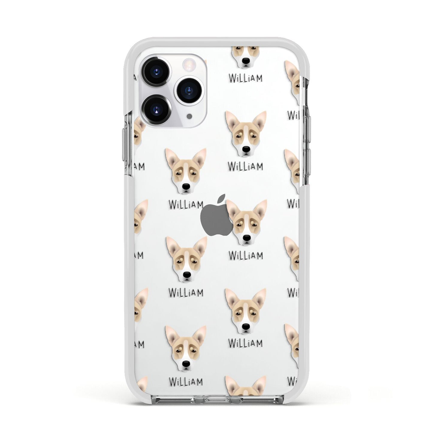 Australian Working Kelpie Icon with Name Apple iPhone 11 Pro in Silver with White Impact Case