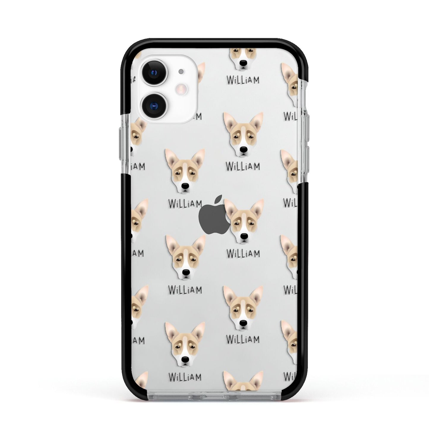 Australian Working Kelpie Icon with Name Apple iPhone 11 in White with Black Impact Case