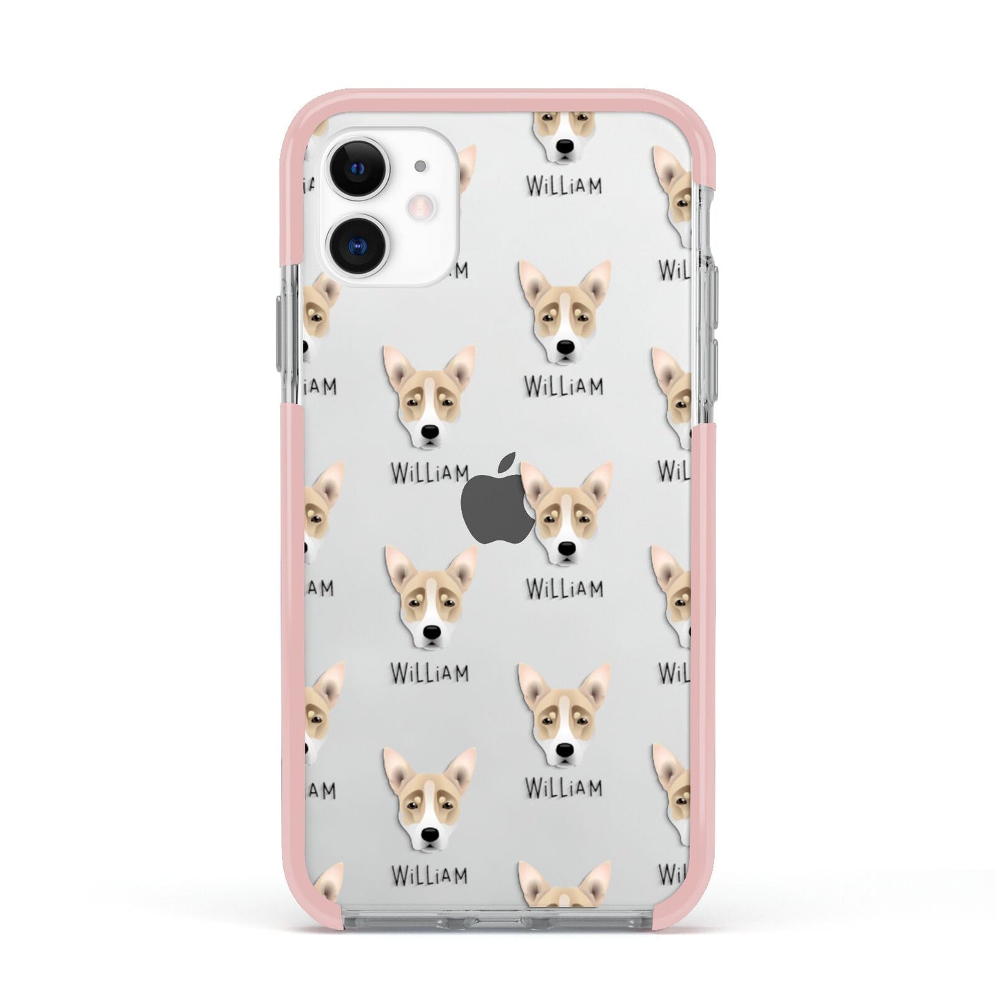Australian Working Kelpie Icon with Name Apple iPhone 11 in White with Pink Impact Case
