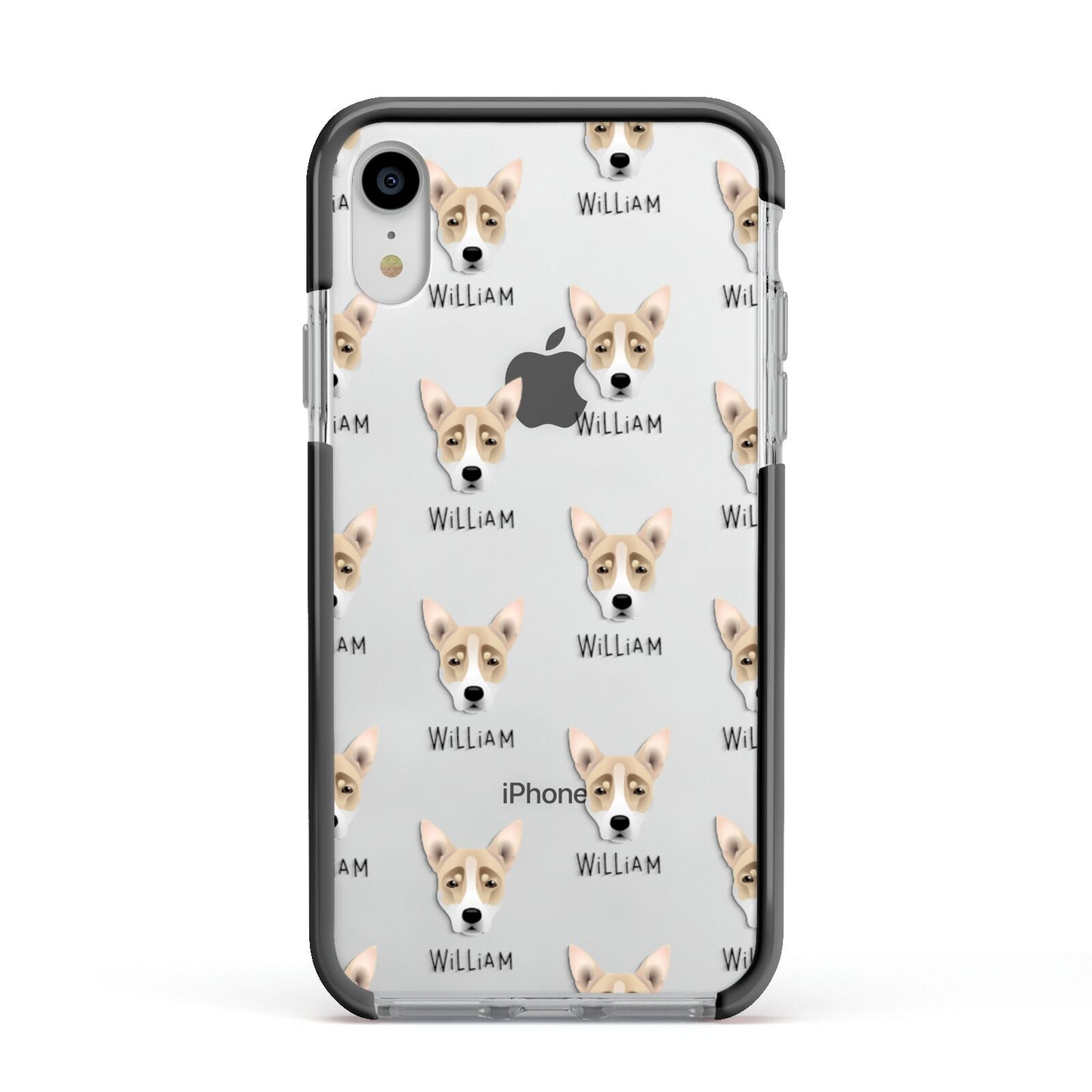Australian Working Kelpie Icon with Name Apple iPhone XR Impact Case Black Edge on Silver Phone