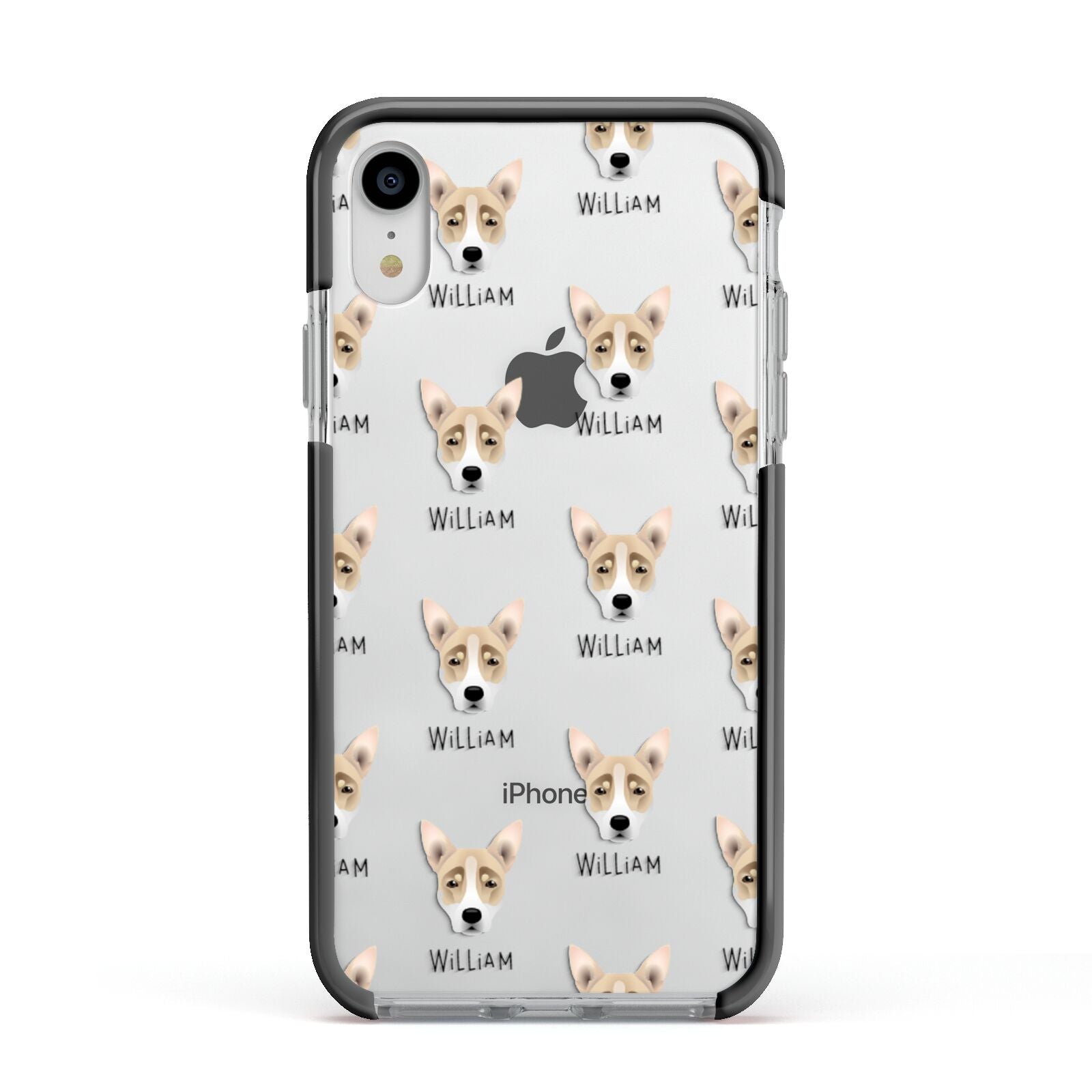 Australian Working Kelpie Icon with Name Apple iPhone XR Impact Case Black Edge on Silver Phone