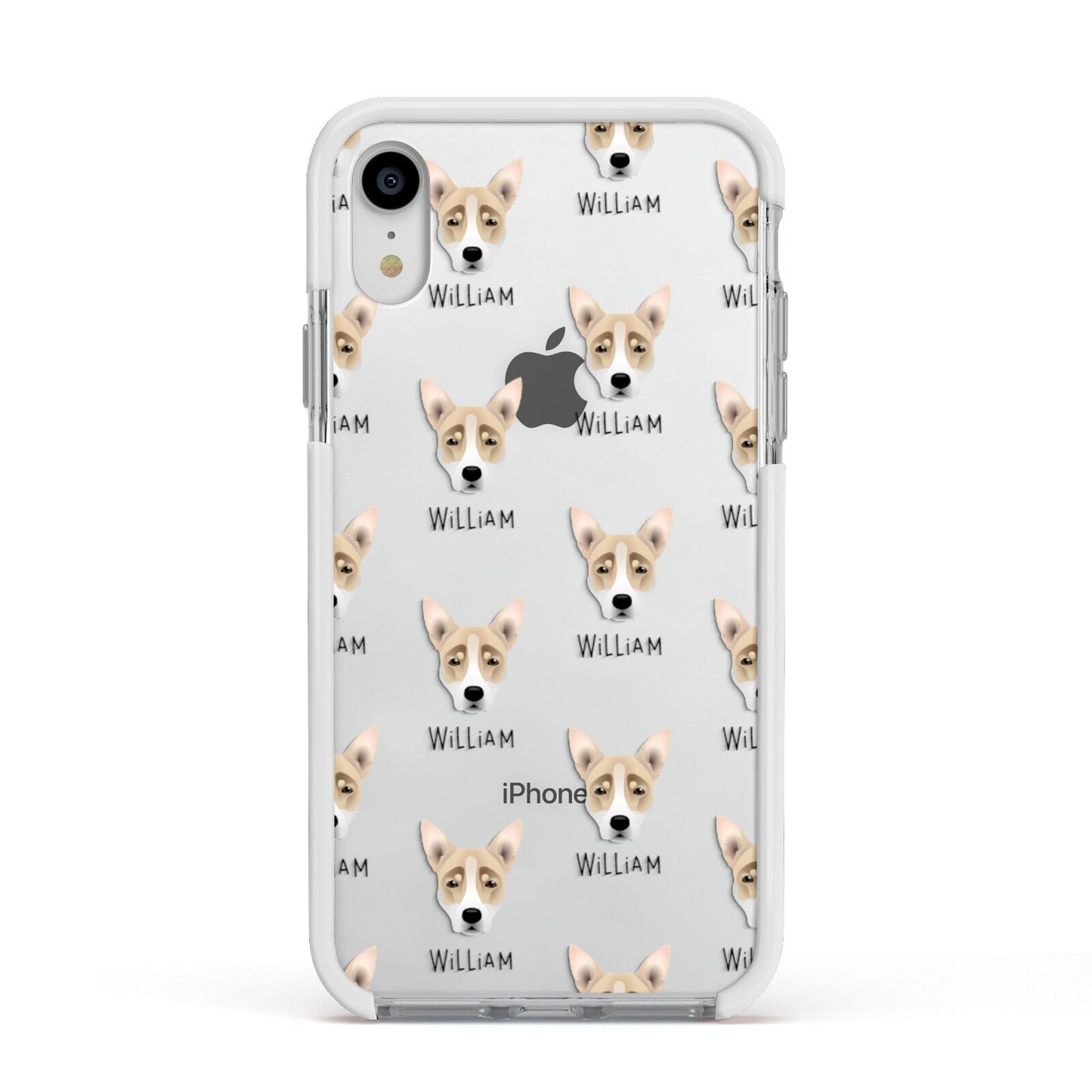 Australian Working Kelpie Icon with Name Apple iPhone XR Impact Case White Edge on Silver Phone