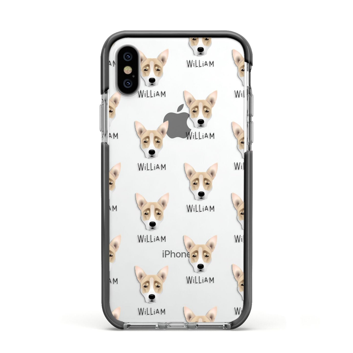 Australian Working Kelpie Icon with Name Apple iPhone Xs Impact Case Black Edge on Silver Phone