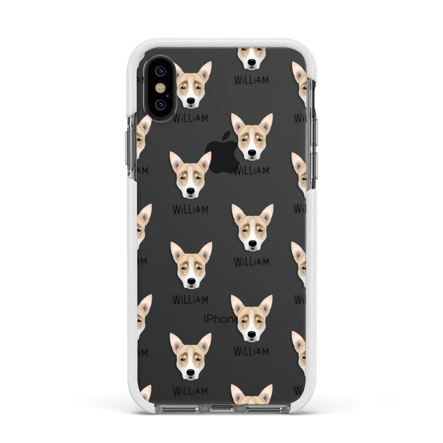 Australian Working Kelpie Icon with Name Apple iPhone Xs Impact Case White Edge on Black Phone