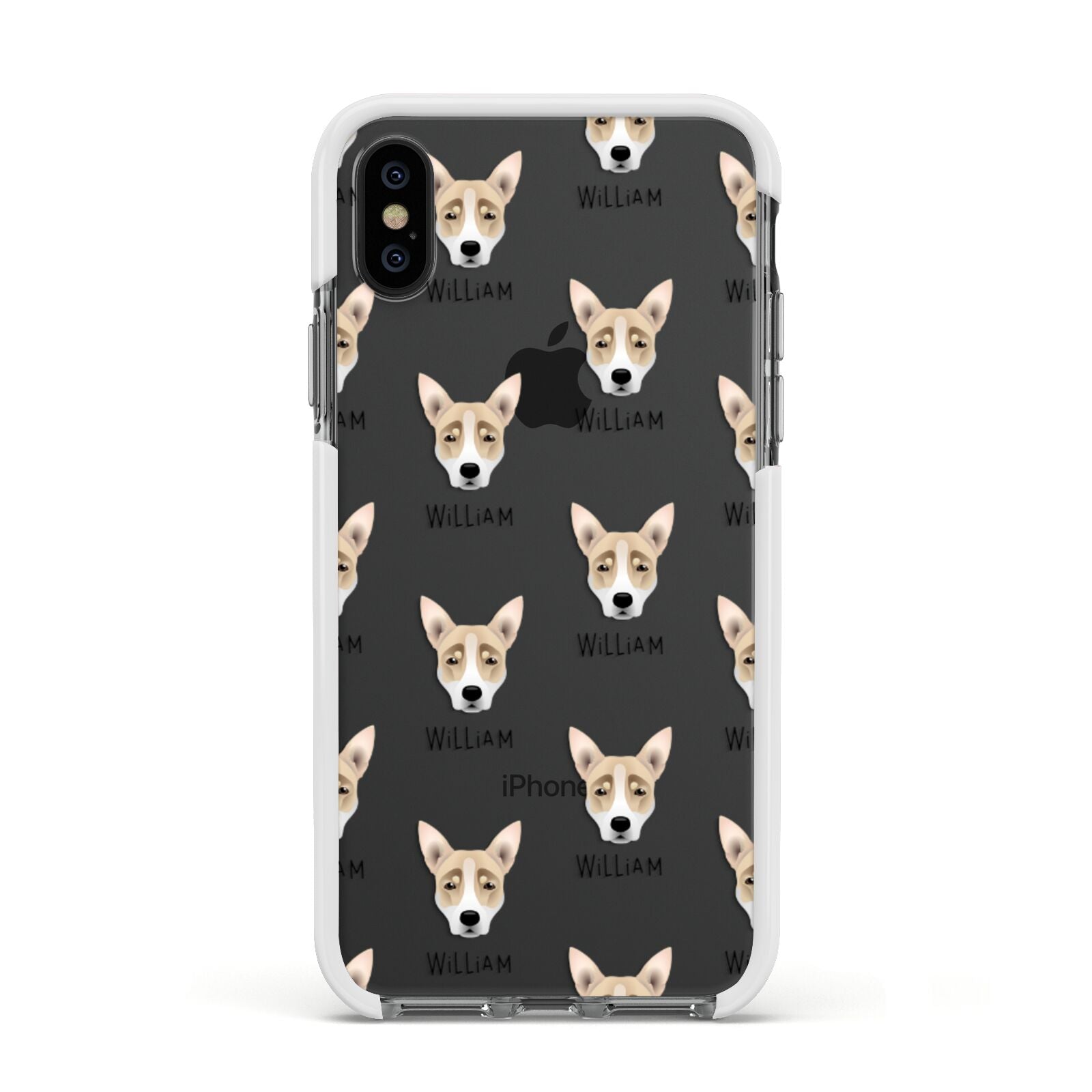 Australian Working Kelpie Icon with Name Apple iPhone Xs Impact Case White Edge on Black Phone
