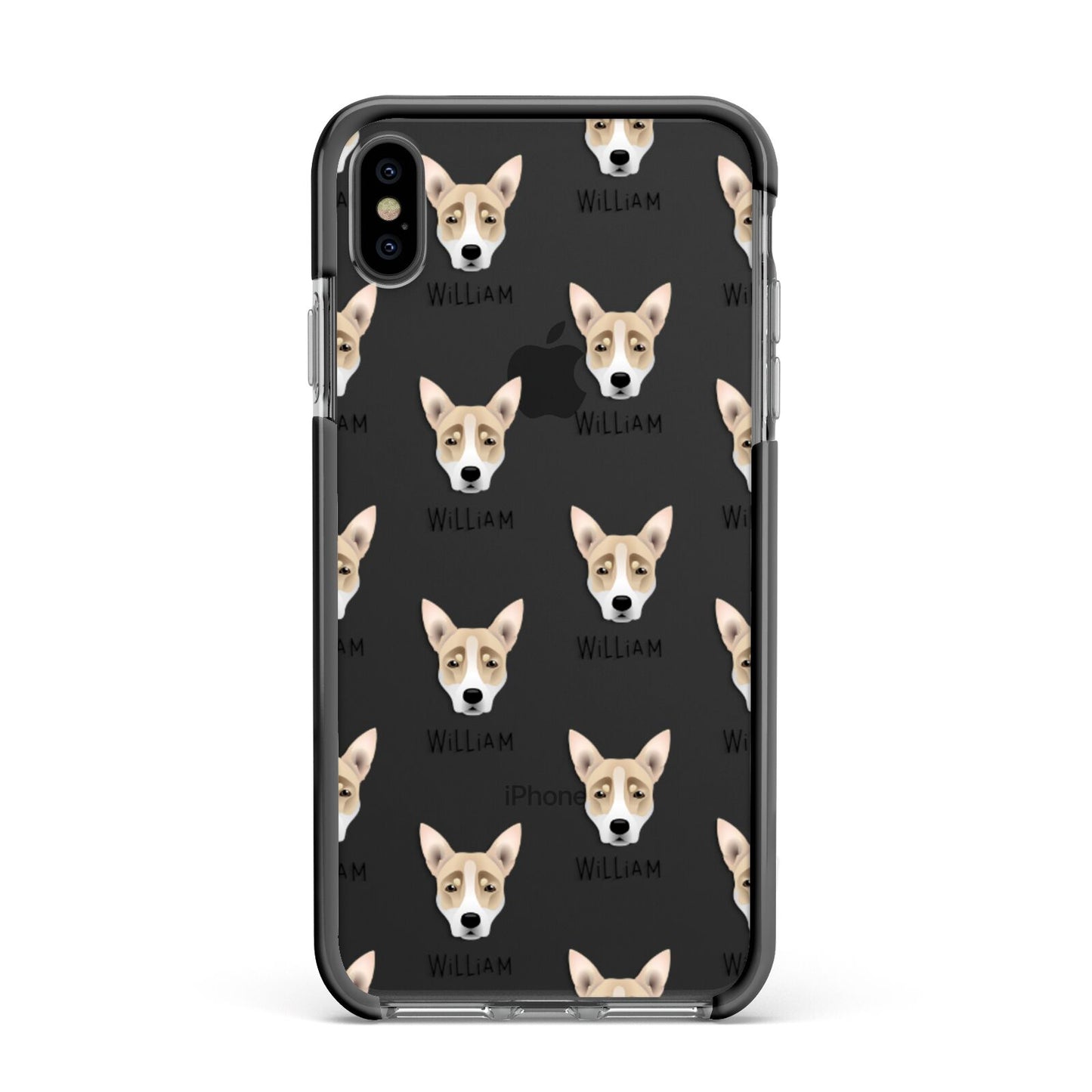 Australian Working Kelpie Icon with Name Apple iPhone Xs Max Impact Case Black Edge on Black Phone