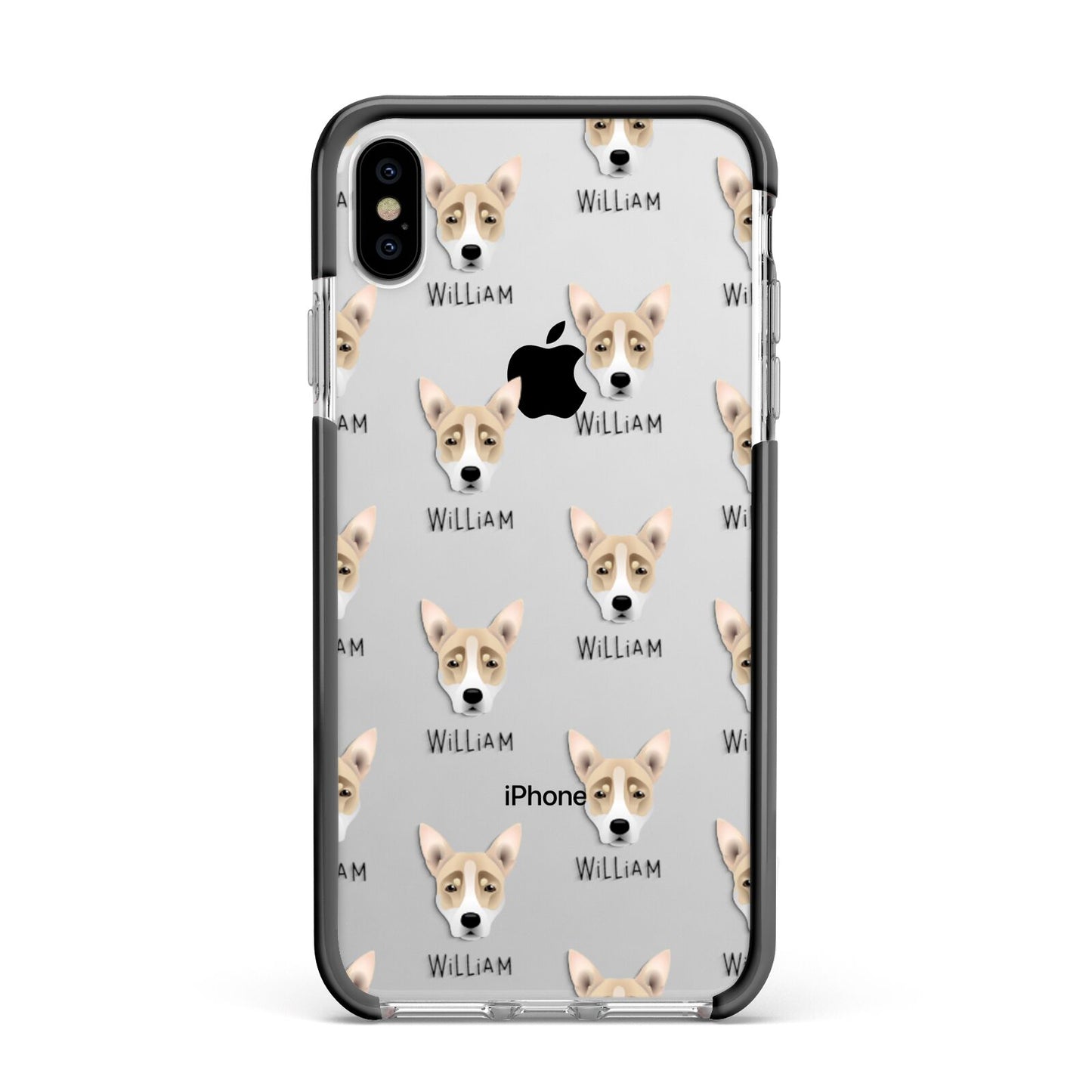 Australian Working Kelpie Icon with Name Apple iPhone Xs Max Impact Case Black Edge on Silver Phone