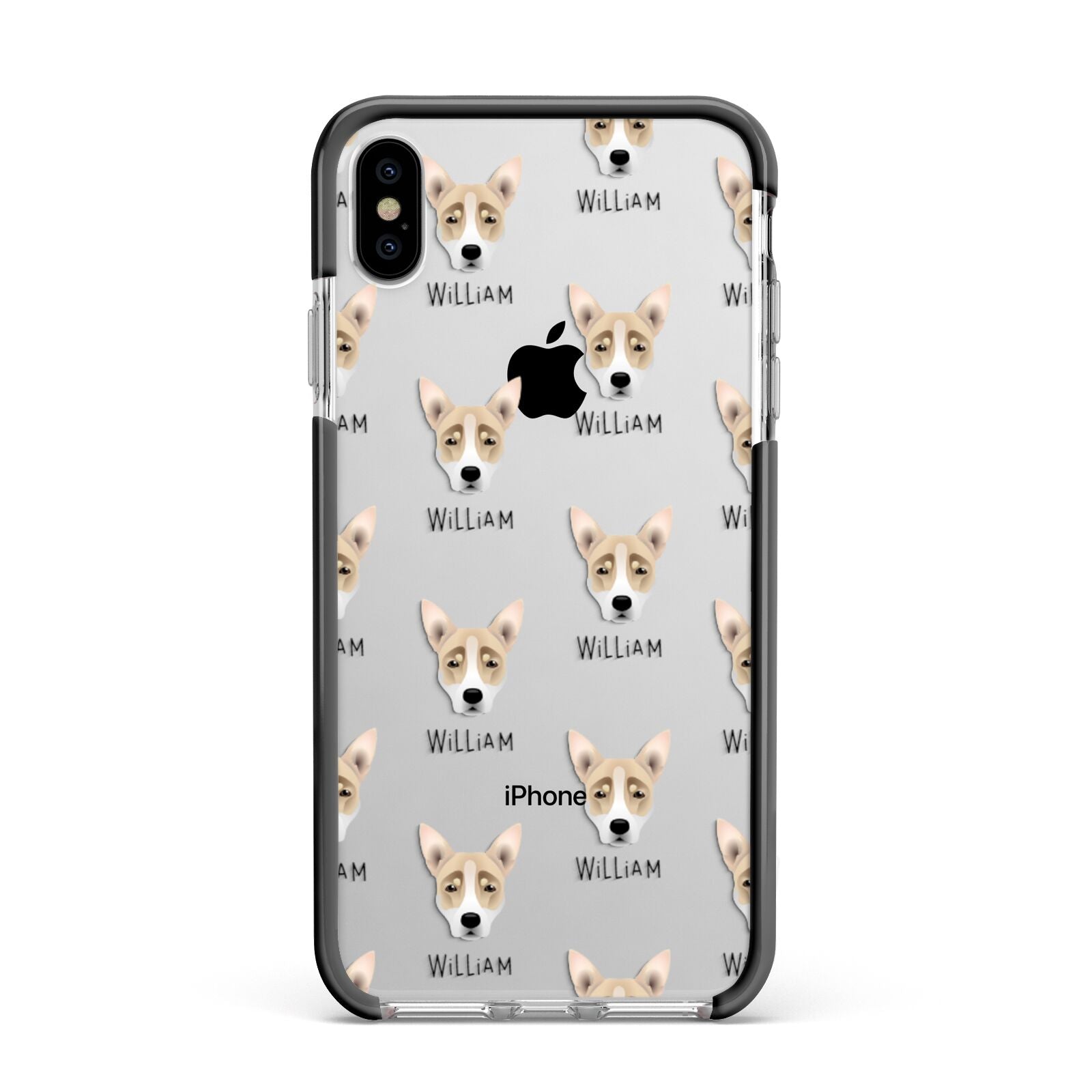 Australian Working Kelpie Icon with Name Apple iPhone Xs Max Impact Case Black Edge on Silver Phone
