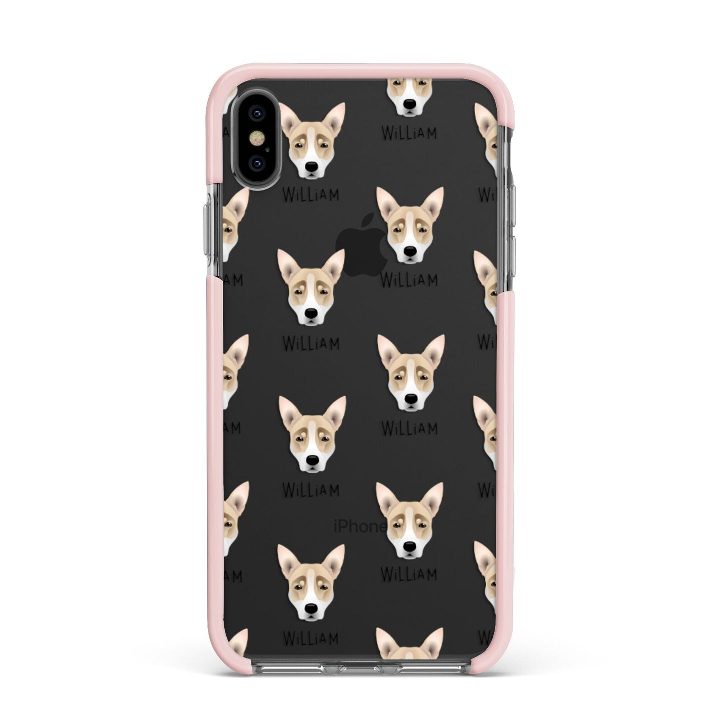 Australian Working Kelpie Icon with Name Apple iPhone Xs Max Impact Case Pink Edge on Black Phone