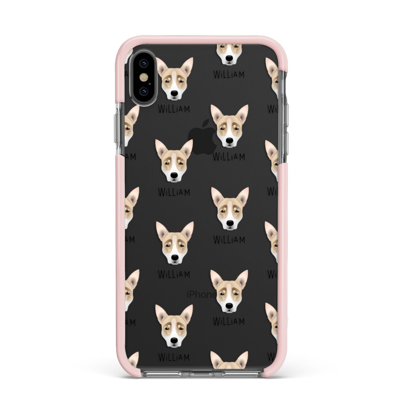 Australian Working Kelpie Icon with Name Apple iPhone Xs Max Impact Case Pink Edge on Black Phone