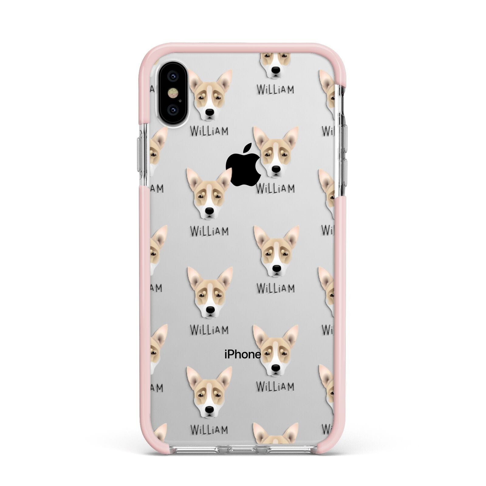 Australian Working Kelpie Icon with Name Apple iPhone Xs Max Impact Case Pink Edge on Silver Phone