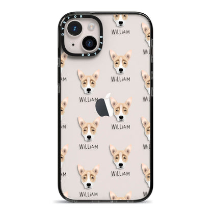 Australian Working Kelpie Icon with Name iPhone 14 Plus Black Impact Case on Silver phone