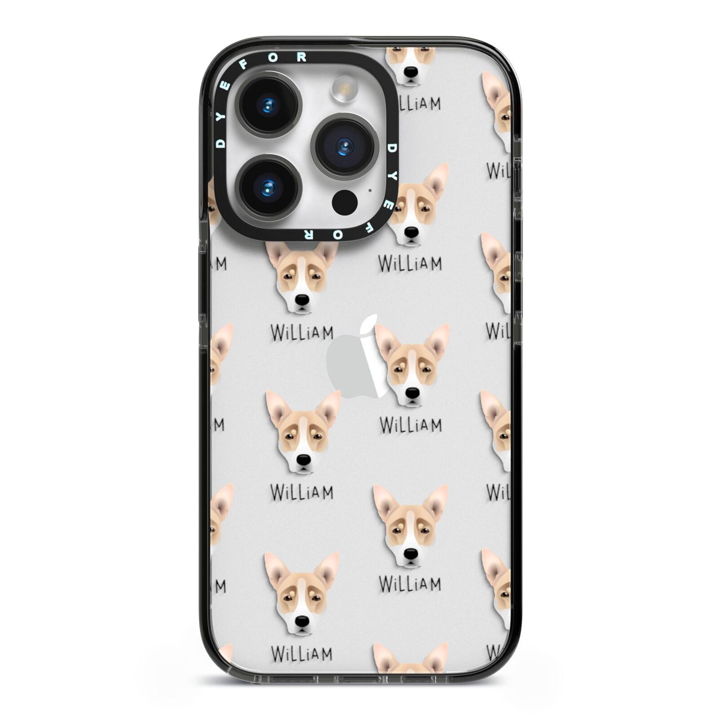 Australian Working Kelpie Icon with Name iPhone 14 Pro Black Impact Case on Silver phone