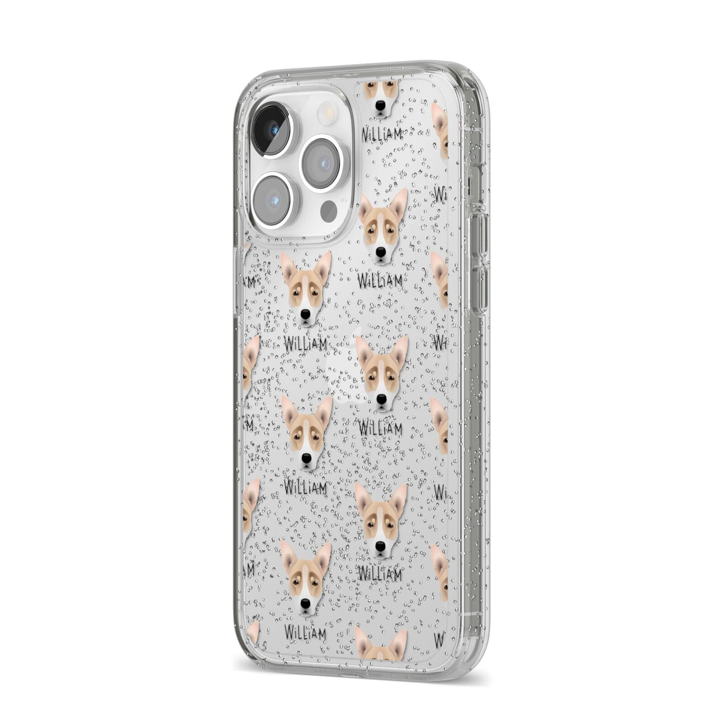 Australian Working Kelpie Icon with Name iPhone 14 Pro Max Glitter Tough Case Silver Angled Image