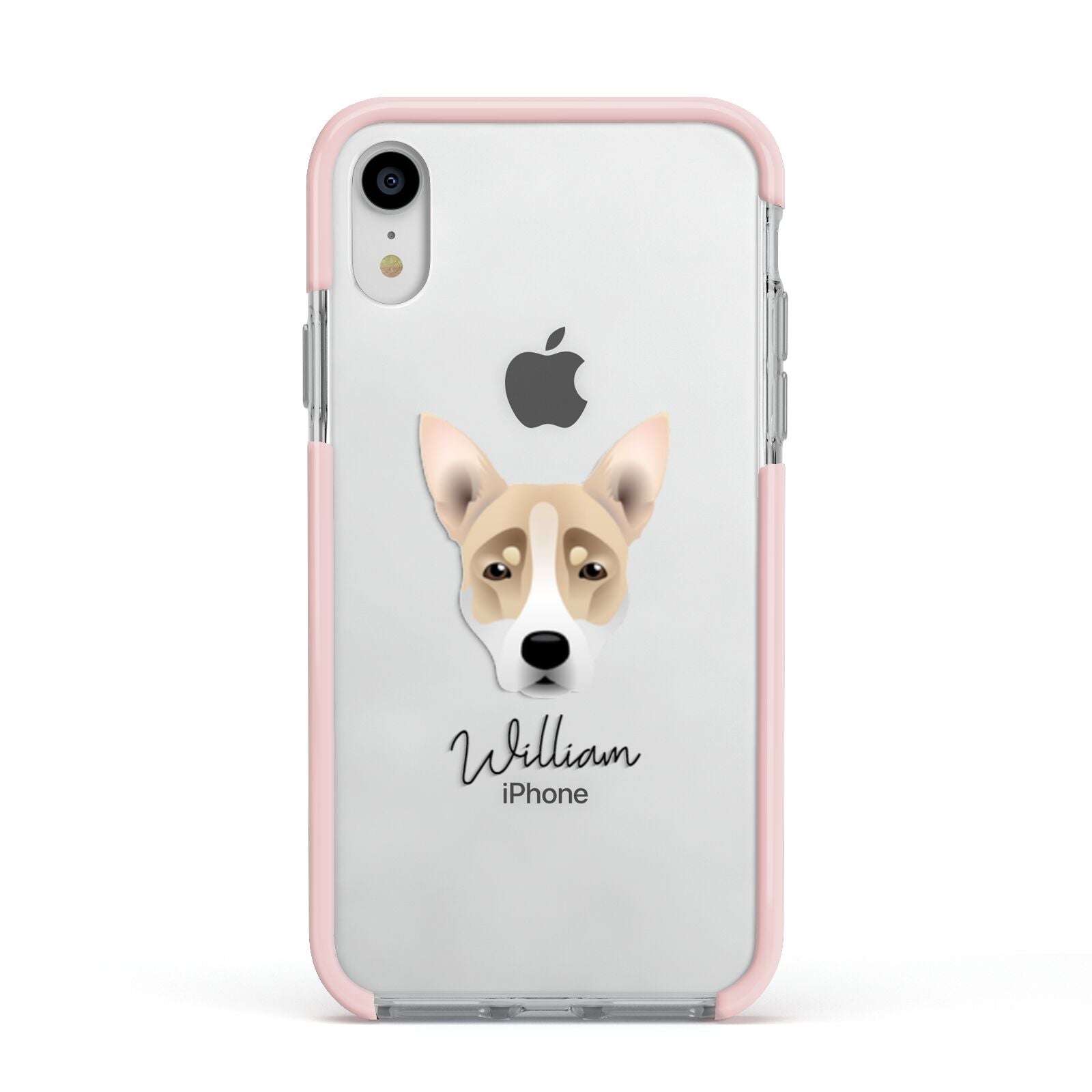 Australian Working Kelpie Personalised Apple iPhone XR Impact Case Pink Edge on Silver Phone
