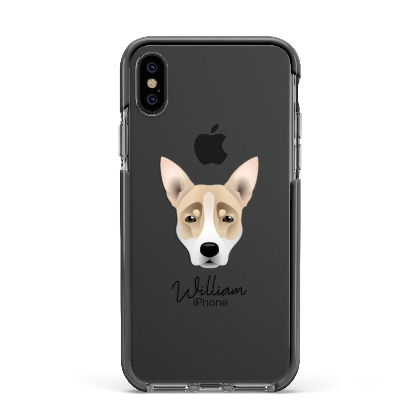 Australian Working Kelpie Personalised Apple iPhone Xs Impact Case Black Edge on Black Phone