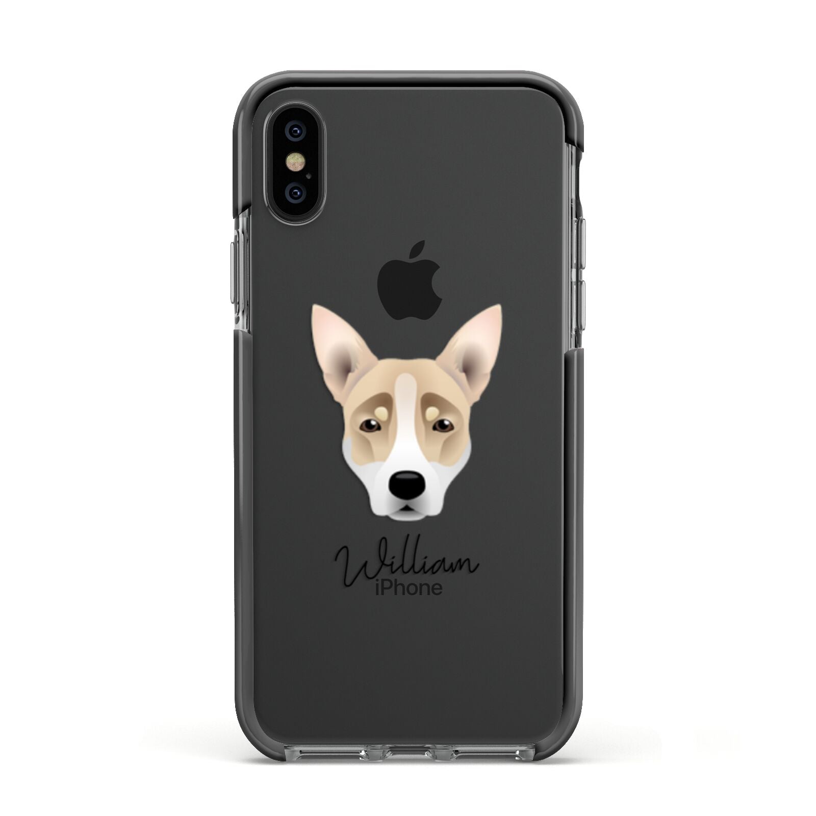 Australian Working Kelpie Personalised Apple iPhone Xs Impact Case Black Edge on Black Phone