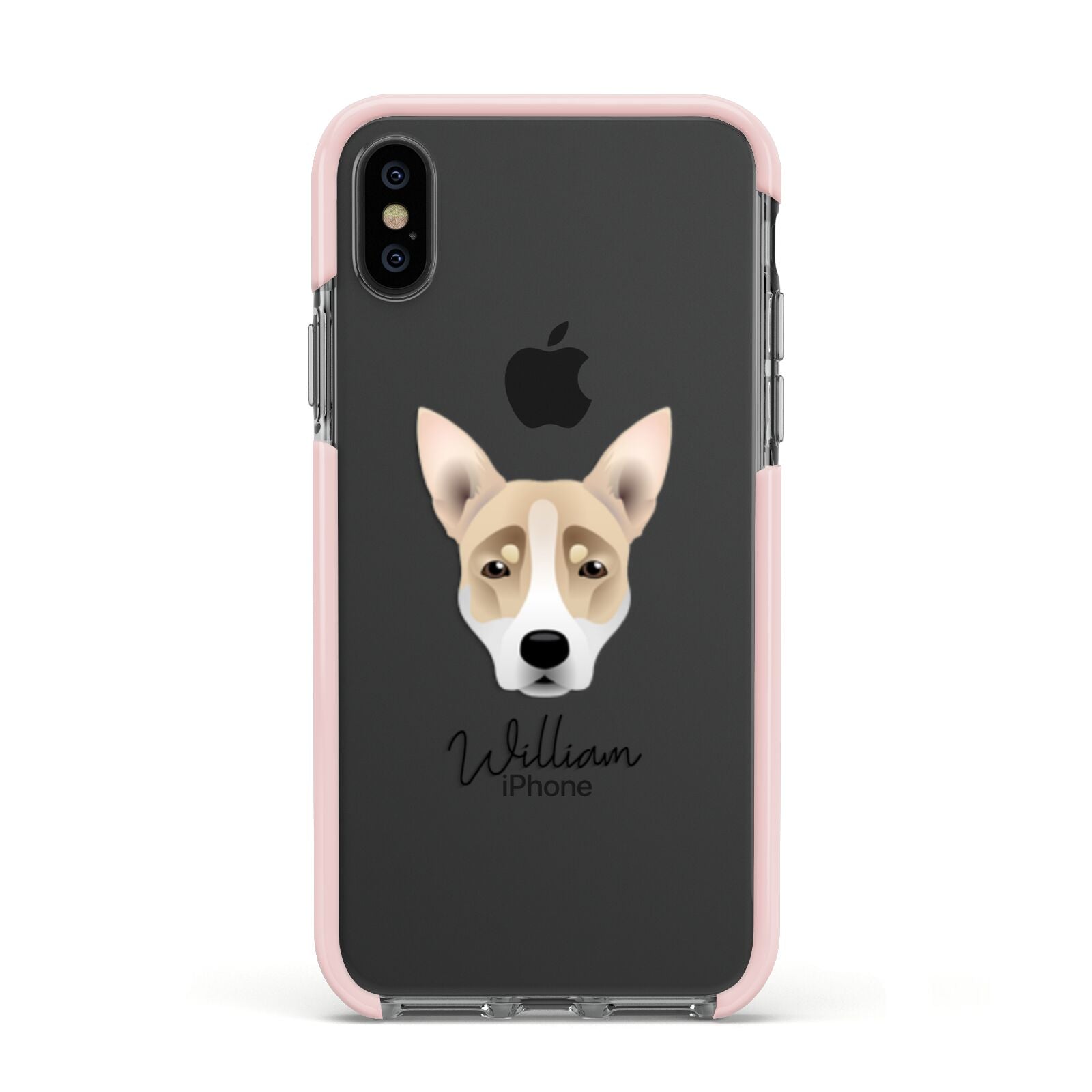 Australian Working Kelpie Personalised Apple iPhone Xs Impact Case Pink Edge on Black Phone
