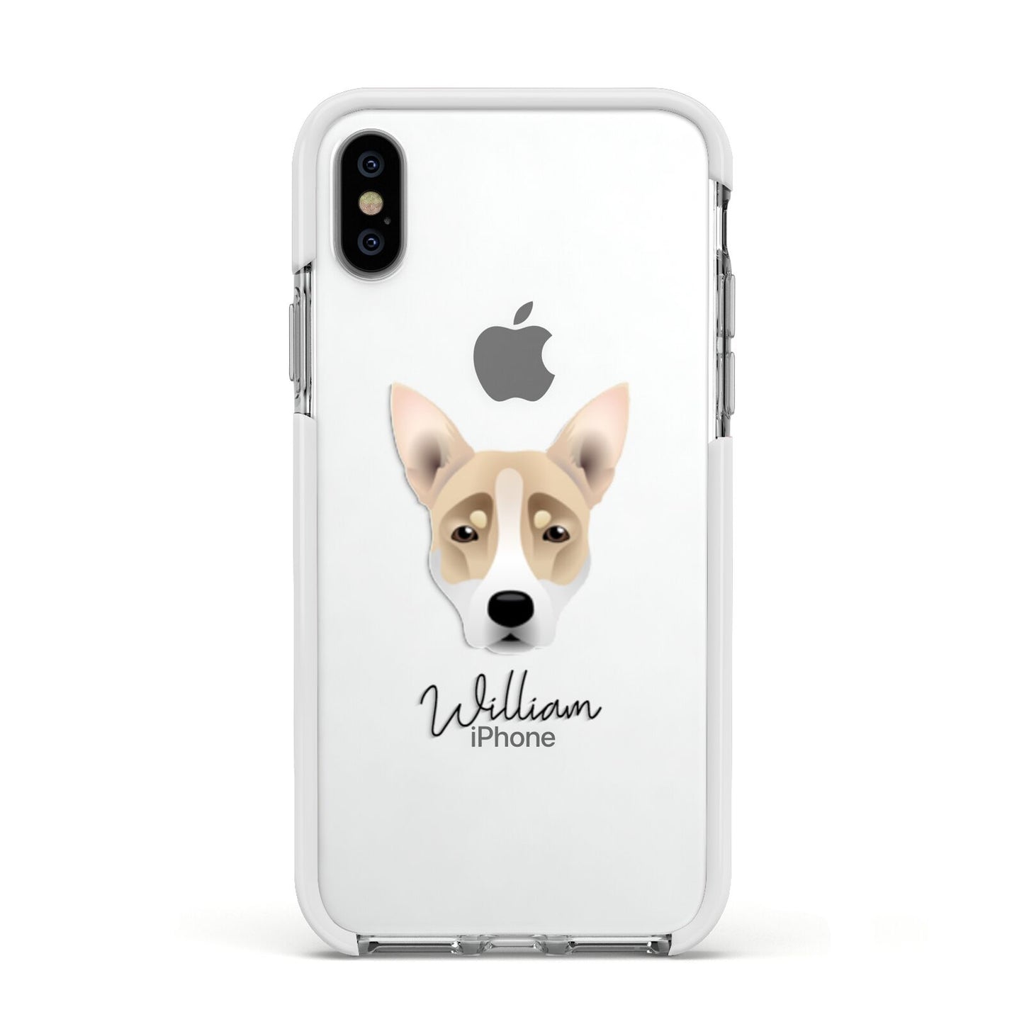 Australian Working Kelpie Personalised Apple iPhone Xs Impact Case White Edge on Silver Phone