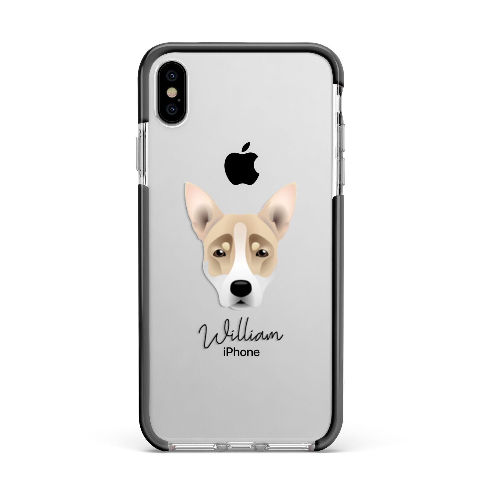 Australian Working Kelpie Personalised Apple iPhone Xs Max Impact Case Black Edge on Silver Phone