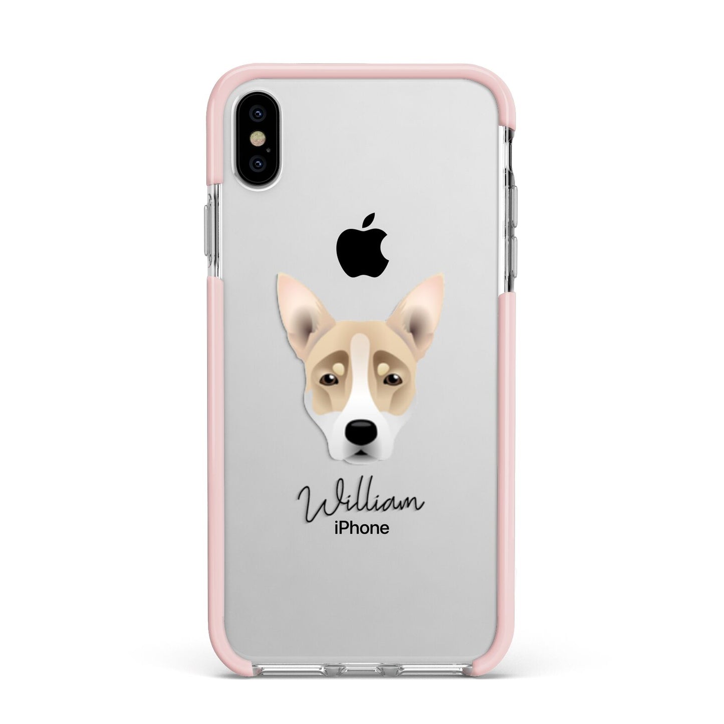 Australian Working Kelpie Personalised Apple iPhone Xs Max Impact Case Pink Edge on Silver Phone