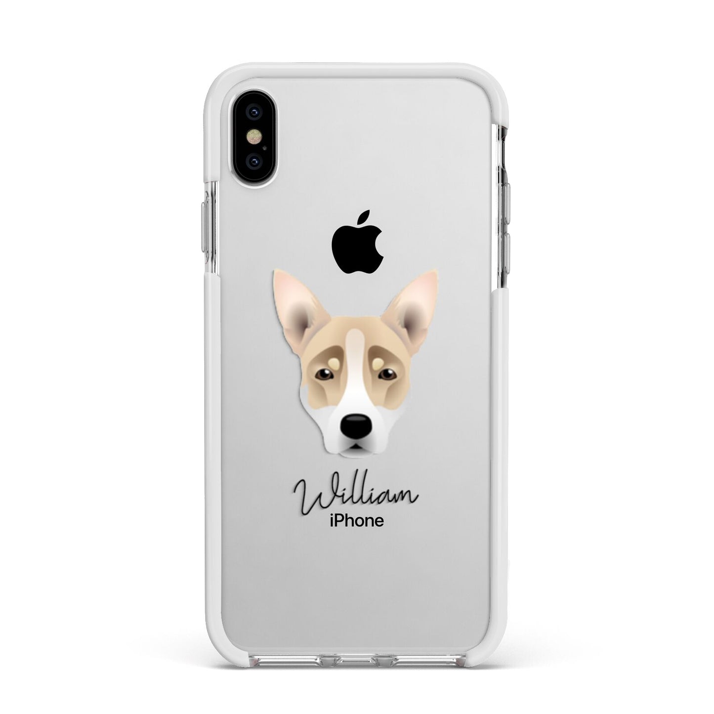 Australian Working Kelpie Personalised Apple iPhone Xs Max Impact Case White Edge on Silver Phone