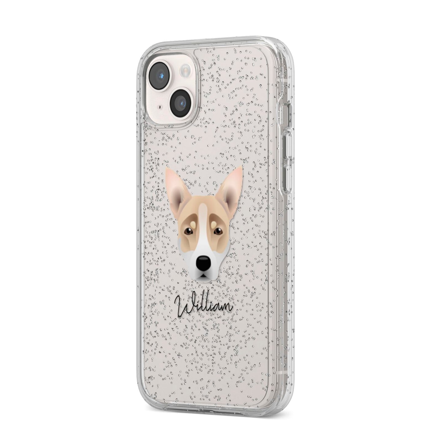 Australian Working Kelpie Personalised iPhone 14 Plus Glitter Tough Case Starlight Angled Image