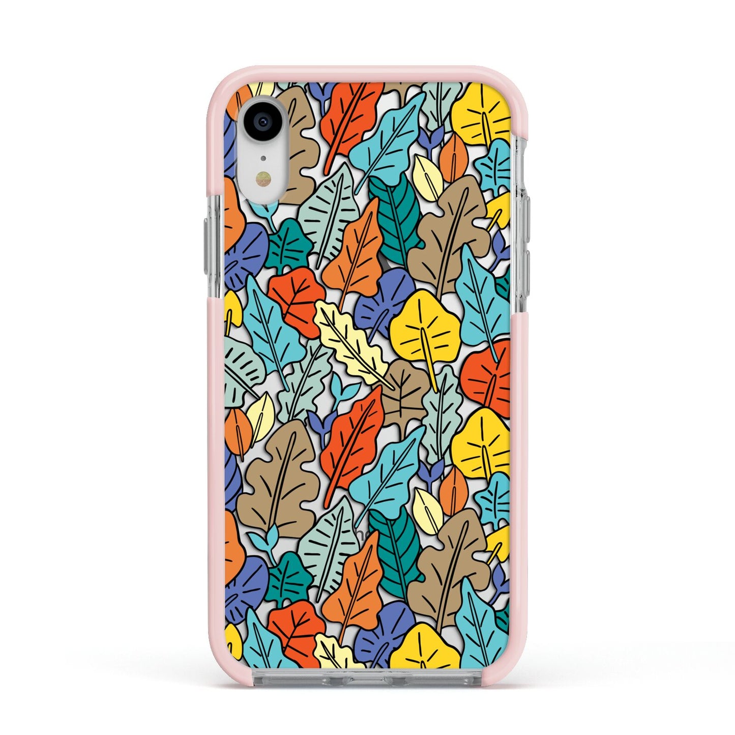 Autumn Leaves Apple iPhone XR Impact Case Pink Edge on Silver Phone