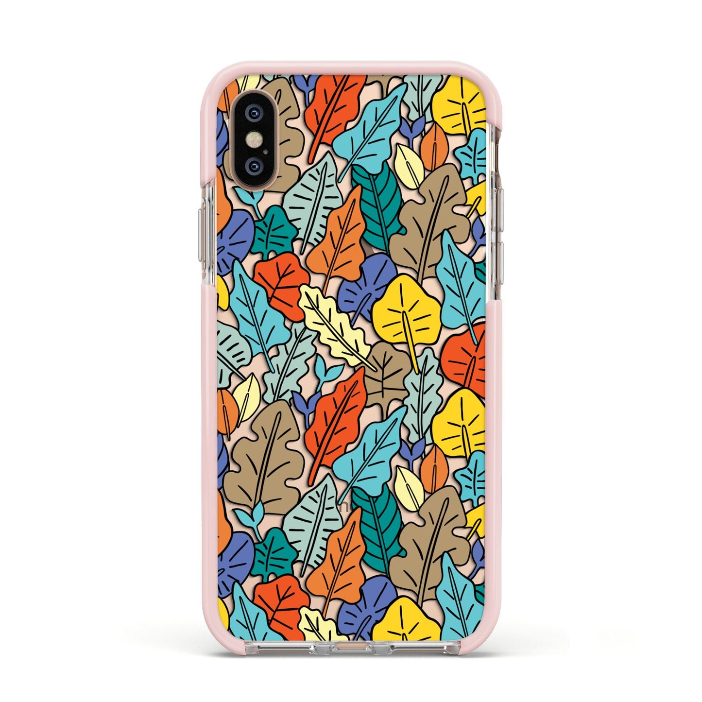 Autumn Leaves Apple iPhone Xs Impact Case Pink Edge on Gold Phone