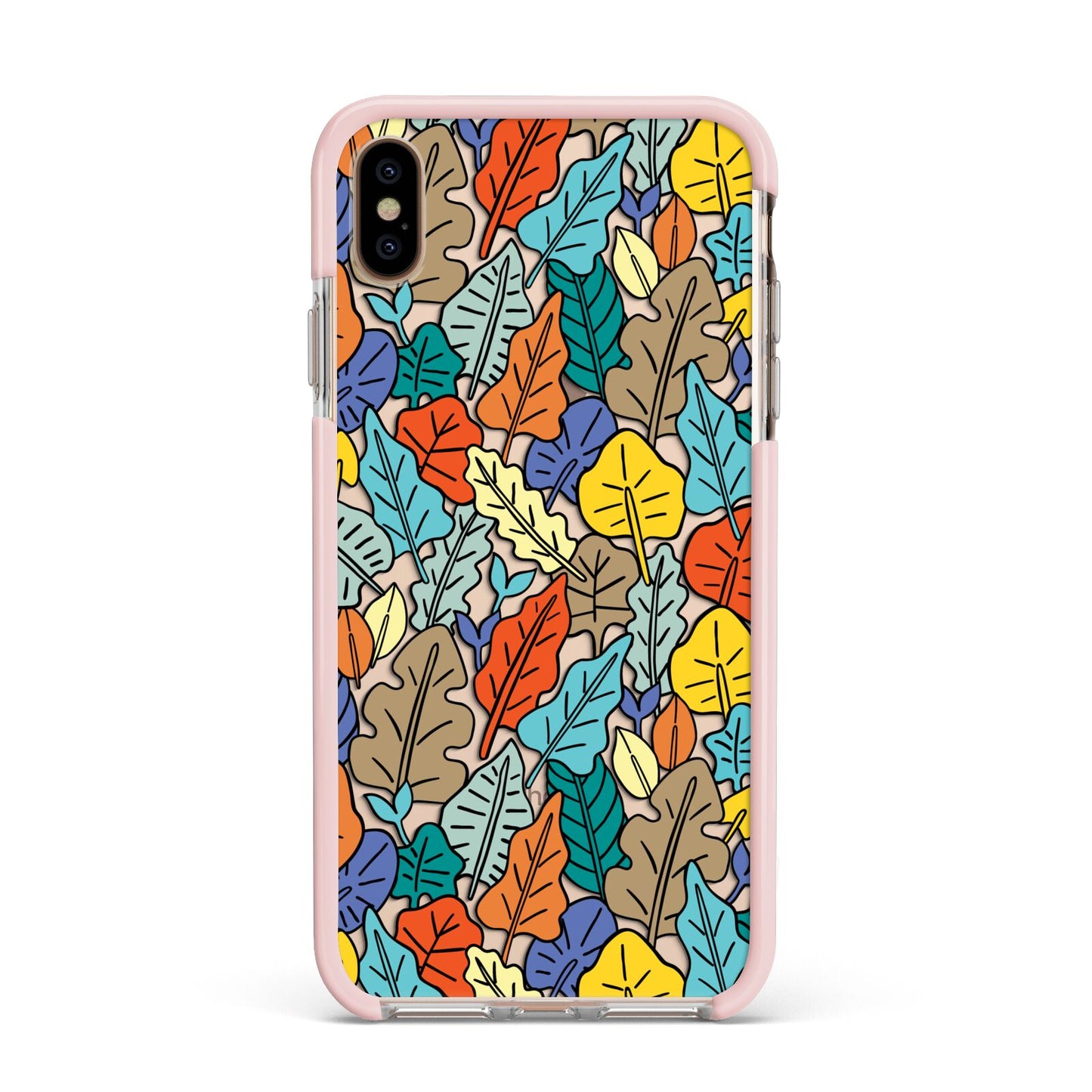 Autumn Leaves Apple iPhone Xs Max Impact Case Pink Edge on Gold Phone