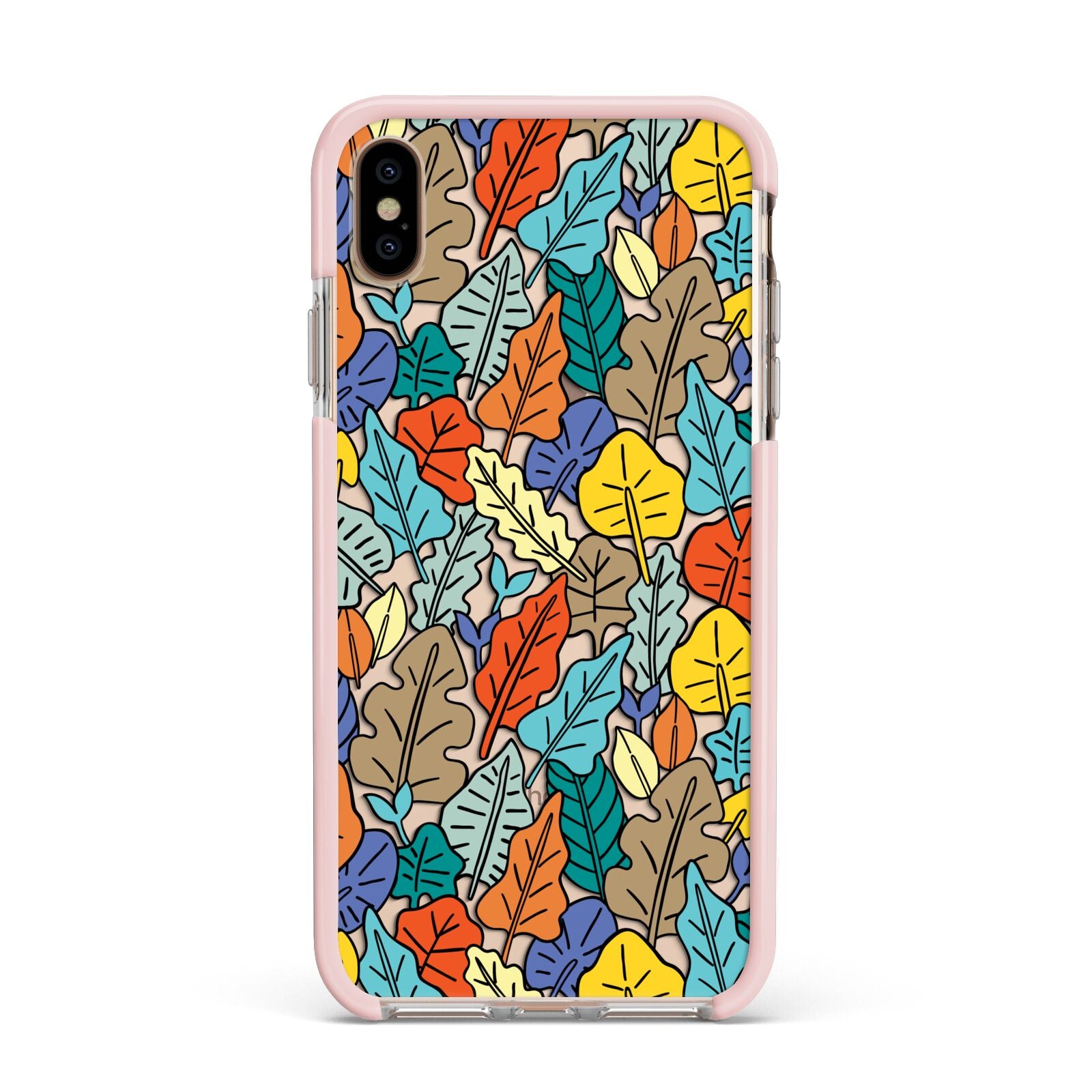 Autumn Leaves Apple iPhone Xs Max Impact Case Pink Edge on Gold Phone
