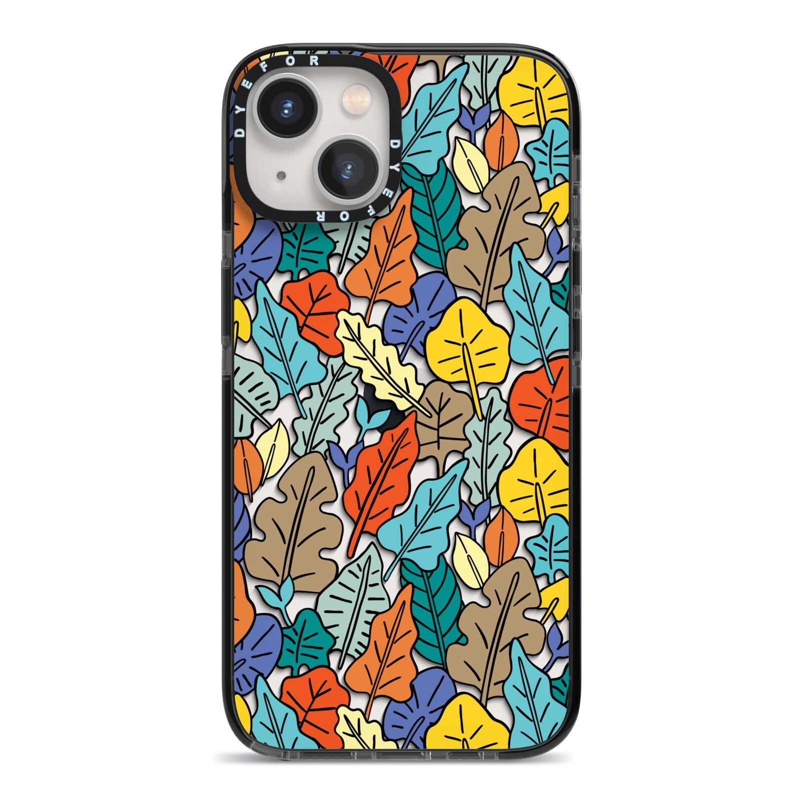 Autumn Leaves iPhone 13 Black Impact Case on Silver phone