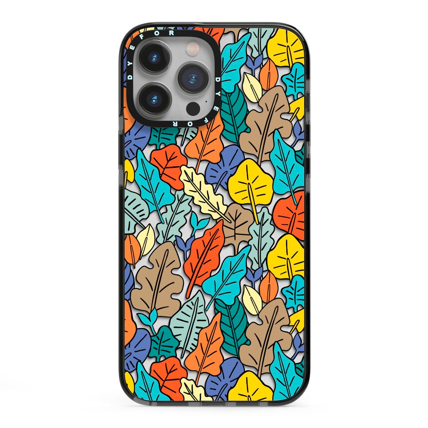 Autumn Leaves iPhone 13 Pro Max Black Impact Case on Silver phone