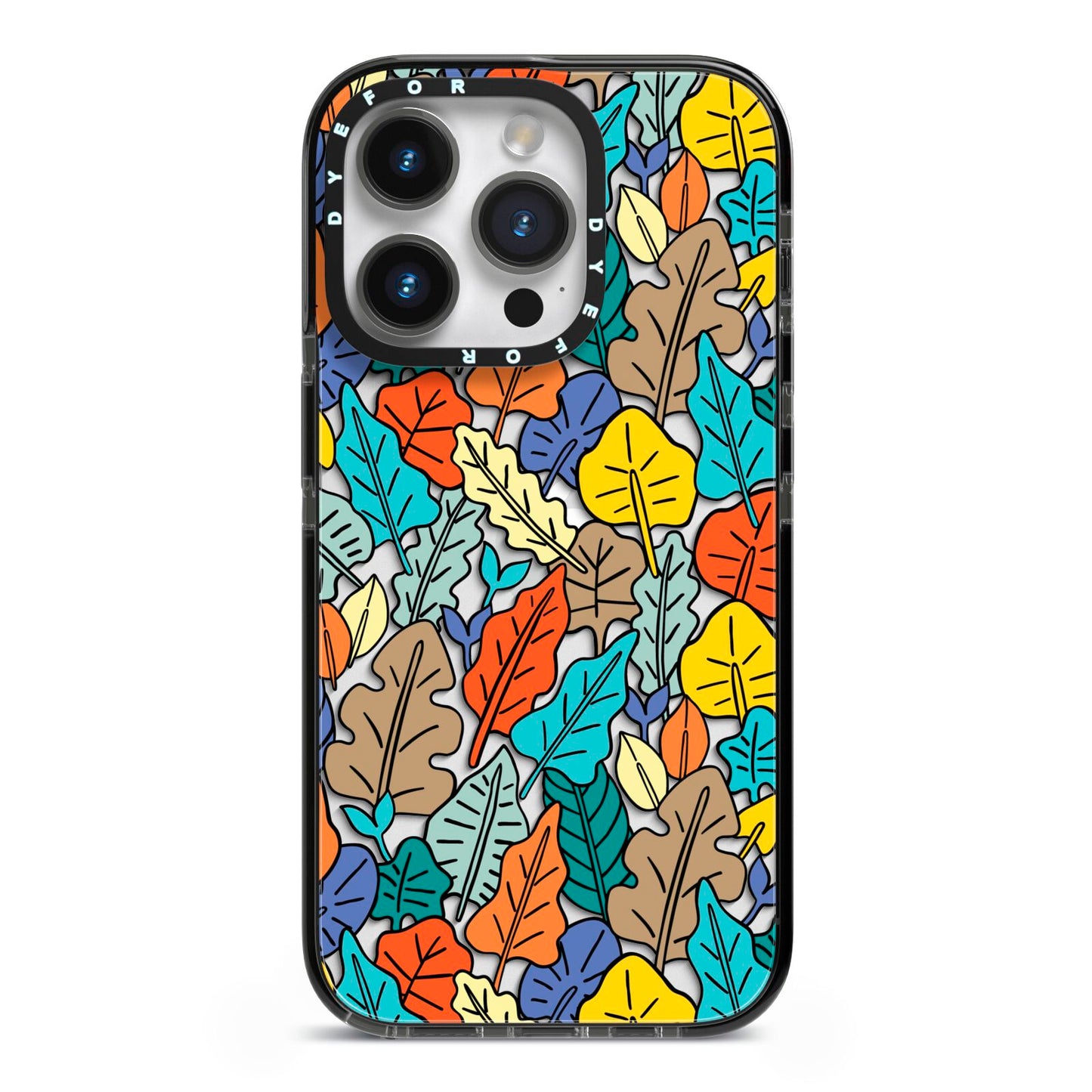 Autumn Leaves iPhone 14 Pro Black Impact Case on Silver phone