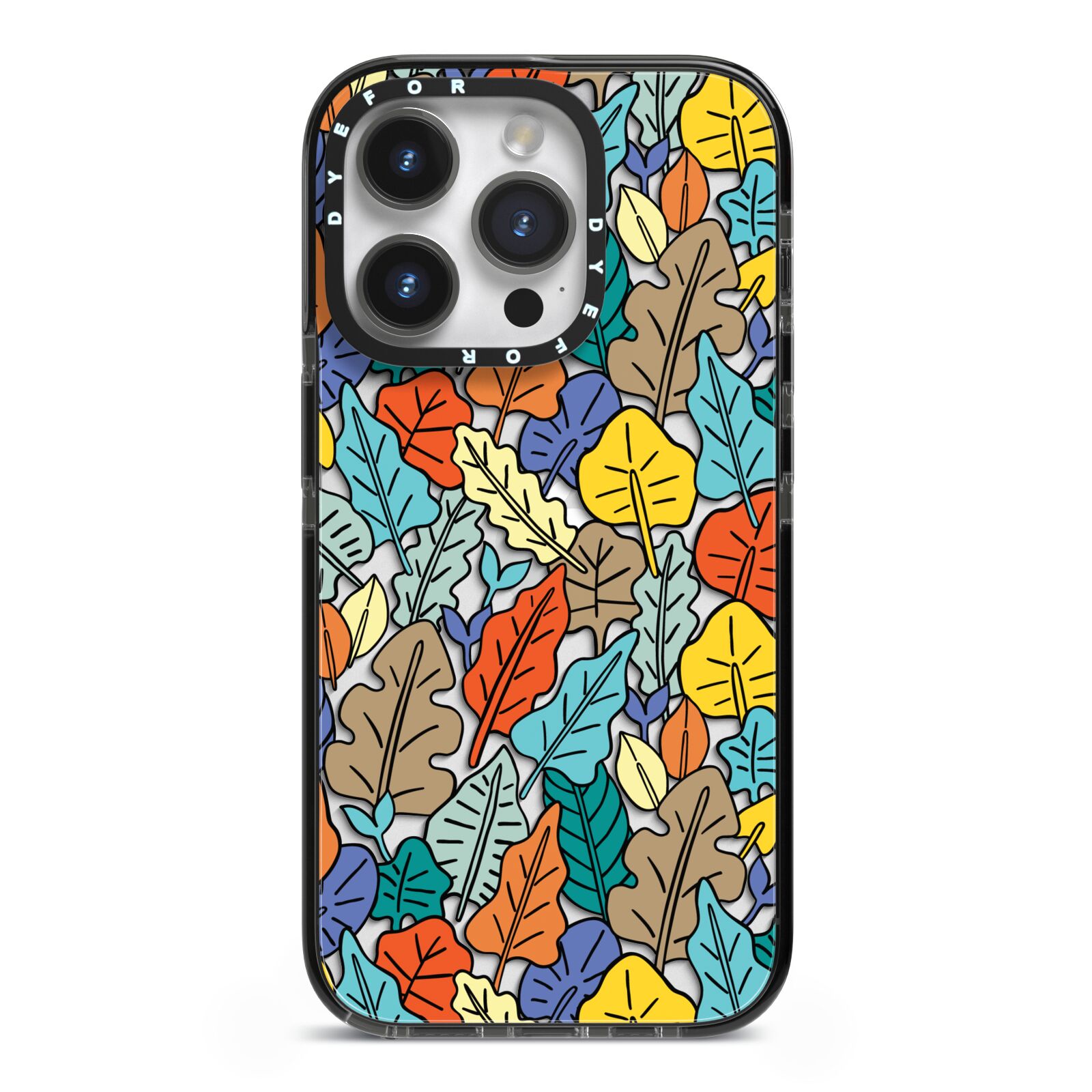 Autumn Leaves iPhone 14 Pro Black Impact Case on Silver phone