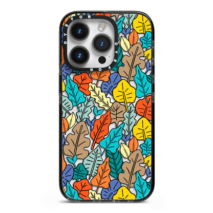 Autumn Leaves iPhone 14 Pro Black Impact Case on Silver phone