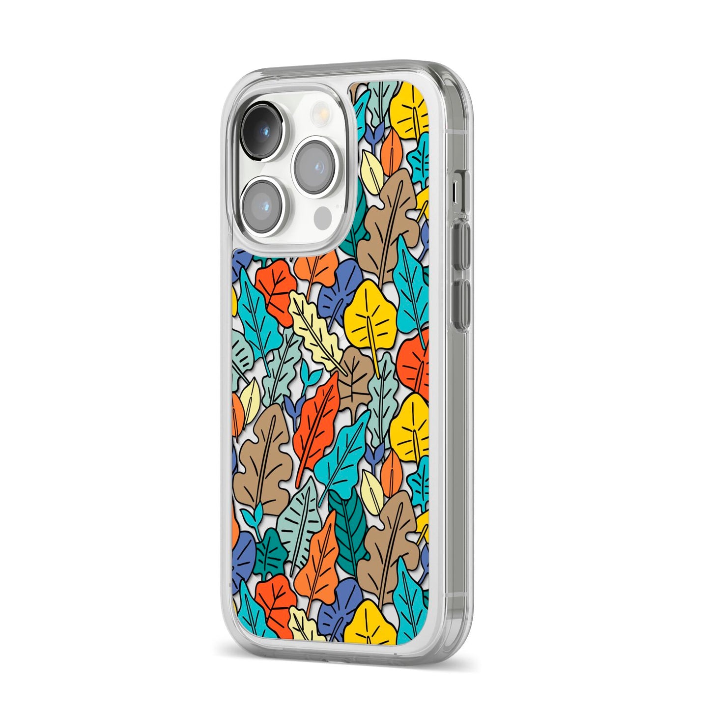 Autumn Leaves iPhone 14 Pro Clear Tough Case Silver Angled Image