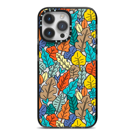 Autumn Leaves iPhone 14 Pro Max Black Impact Case on Silver phone